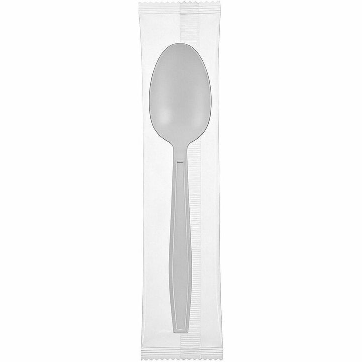 Image of Genuine Joe 30421 Heavy-Weight Polypropylene Cutlery, Cutlery Set, Spoon, Fork, Food, Cafeteria, Disposable, Polypropylene, White, 1 Carton