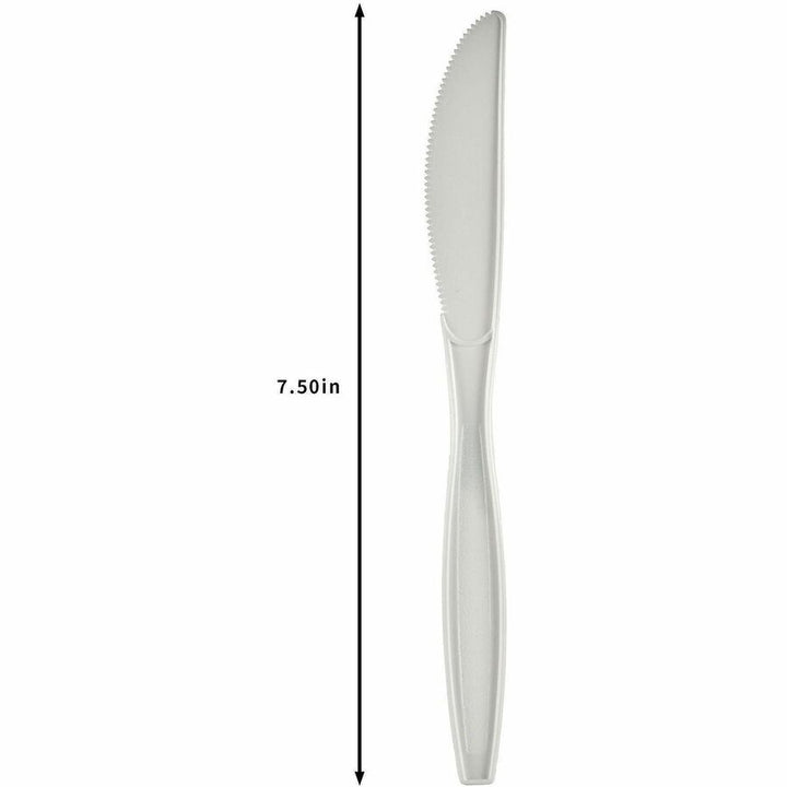 Image of Genuine Joe 30416 Heavy-Weight Polypropylene Cutlery, Knife, Knife, Food, Cafeteria, Disposable, Polypropylene, White, 1 Carton