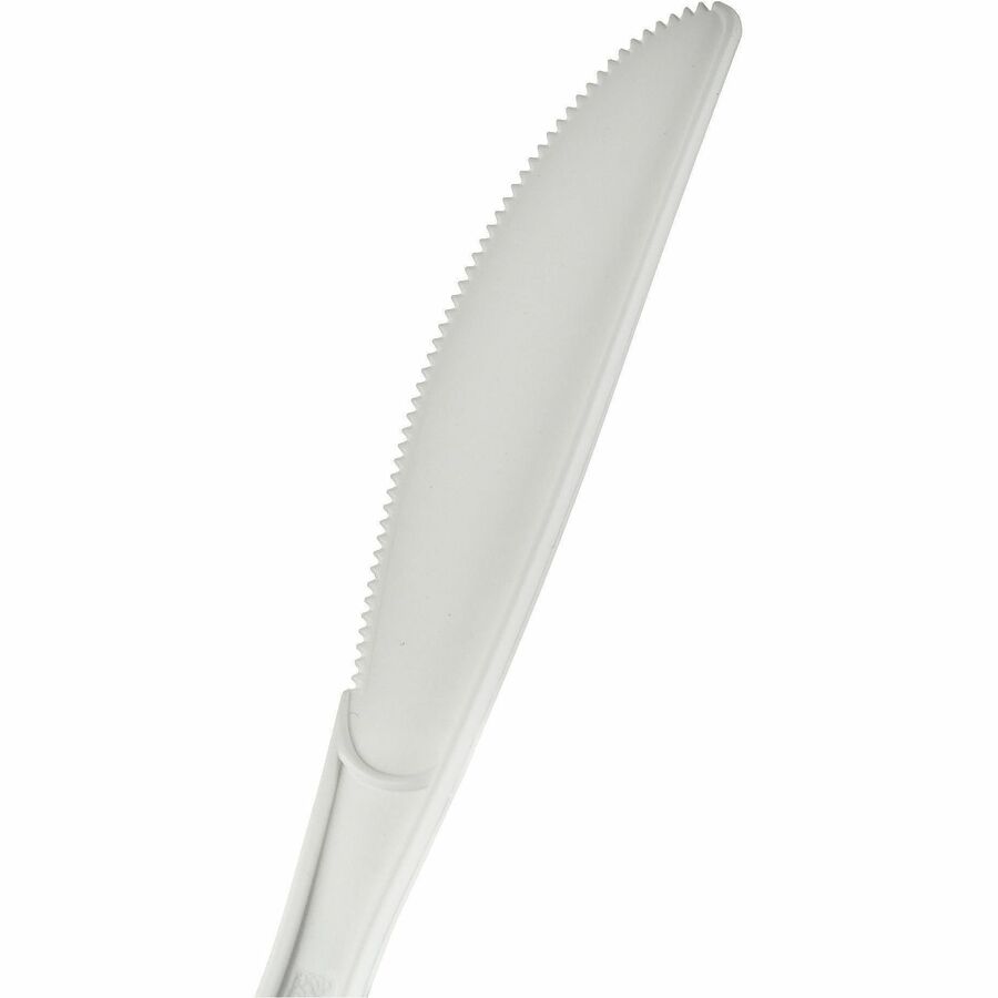 Image of Genuine Joe 30416 Heavy-Weight Polypropylene Cutlery, Knife, Knife, Food, Cafeteria, Disposable, Polypropylene, White, 1 Carton