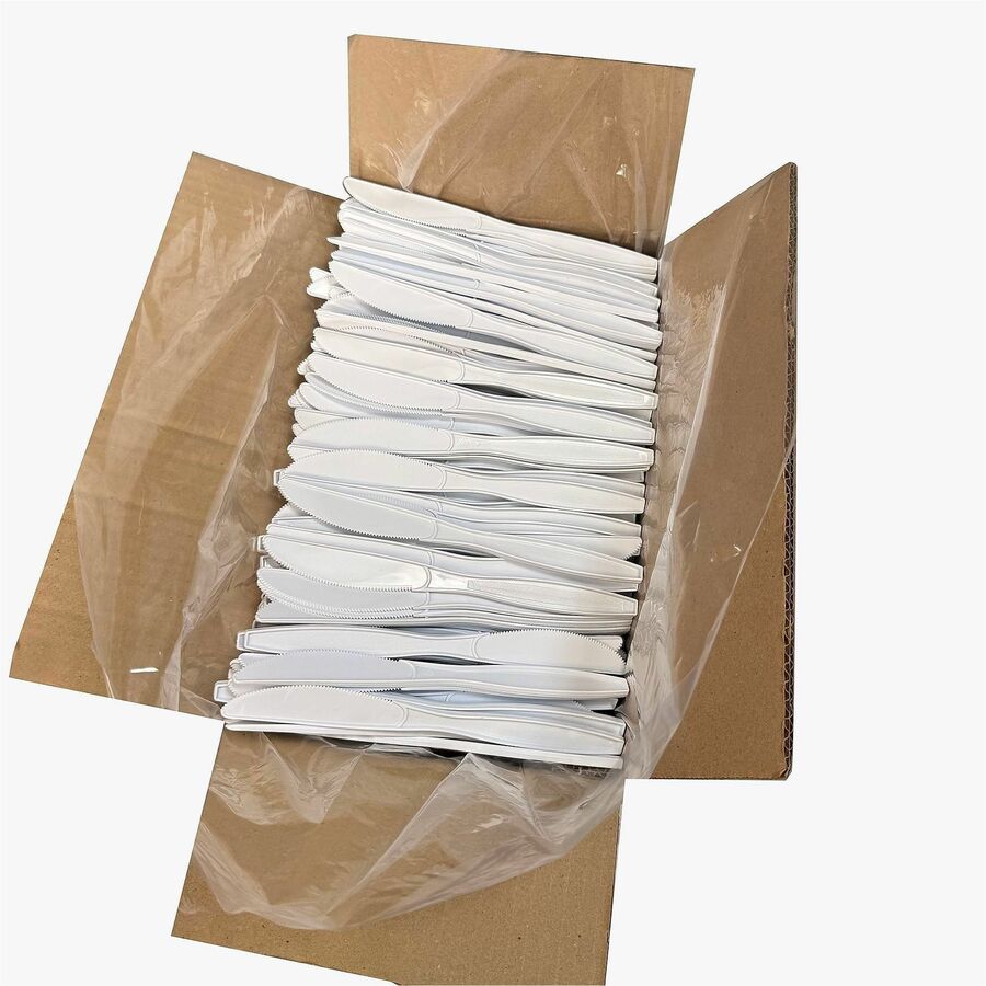 Image of Genuine Joe 30416 Heavy-Weight Polypropylene Cutlery, Knife, Knife, Food, Cafeteria, Disposable, Polypropylene, White, 1 Carton