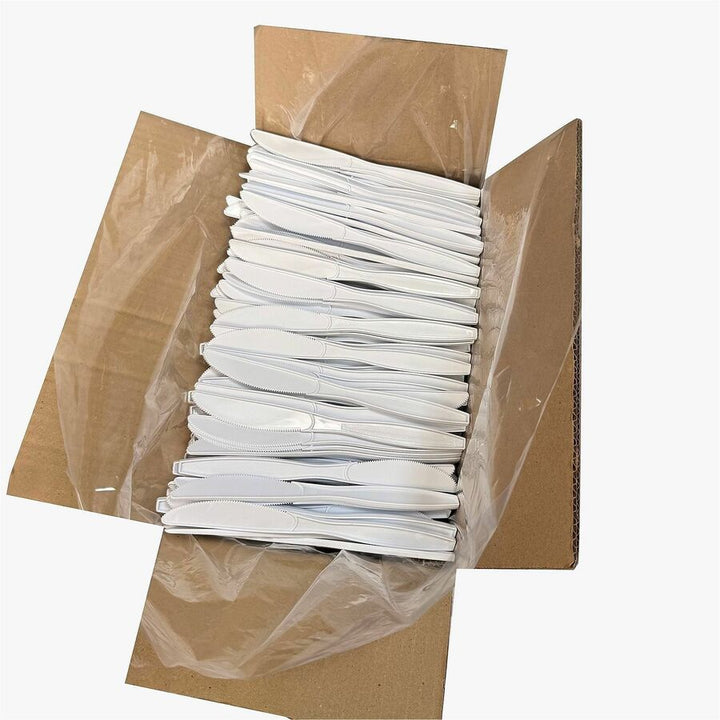 Image of Genuine Joe 30416 Heavy-Weight Polypropylene Cutlery, Knife, Knife, Food, Cafeteria, Disposable, Polypropylene, White, 1 Carton