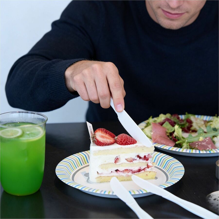 Image of Genuine Joe 30416 Heavy-Weight Polypropylene Cutlery, Knife, Knife, Food, Cafeteria, Disposable, Polypropylene, White, 1 Carton