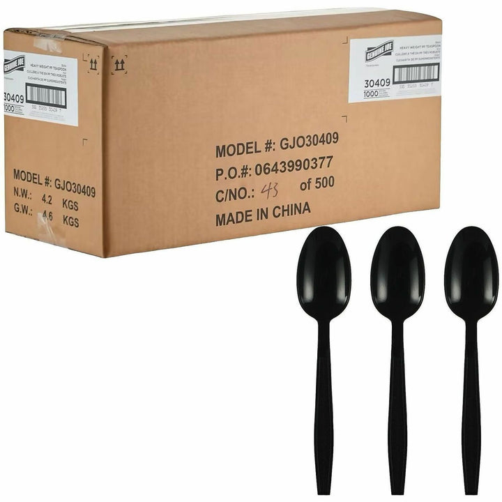 Image of Genuine Joe 30409 Heavy-Weight Polypropylene Cutlery, Spoon, Spoon, Food, Cafeteria, Disposable, Polypropylene, Black, 1 Carton