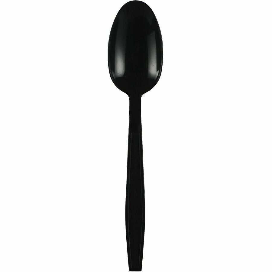 Image of Genuine Joe 30409 Heavy-Weight Polypropylene Cutlery, Spoon, Spoon, Food, Cafeteria, Disposable, Polypropylene, Black, 1 Carton