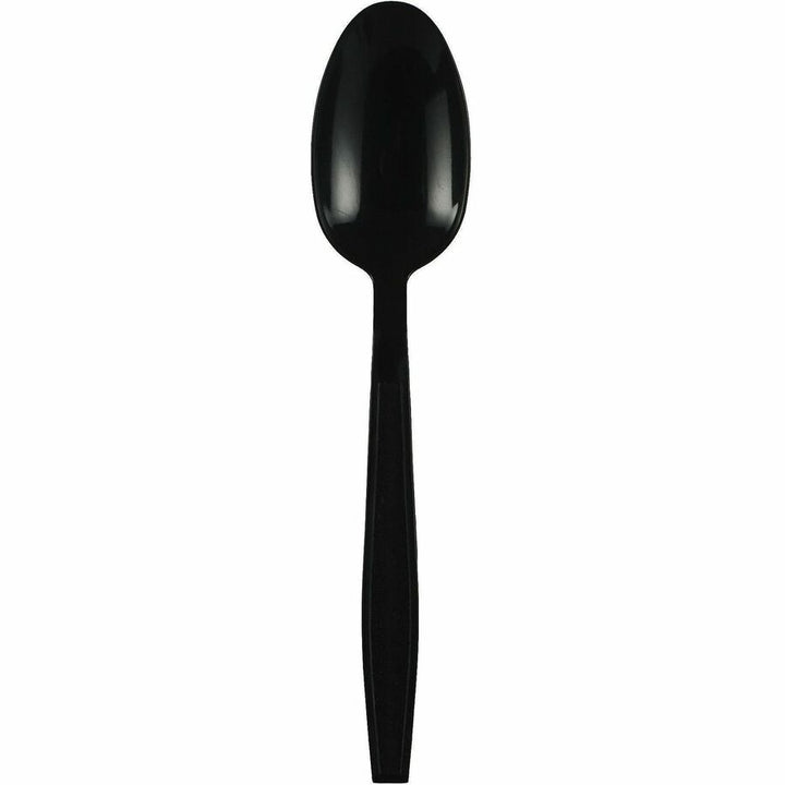 Image of Genuine Joe 30409 Heavy-Weight Polypropylene Cutlery, Spoon, Spoon, Food, Cafeteria, Disposable, Polypropylene, Black, 1 Carton