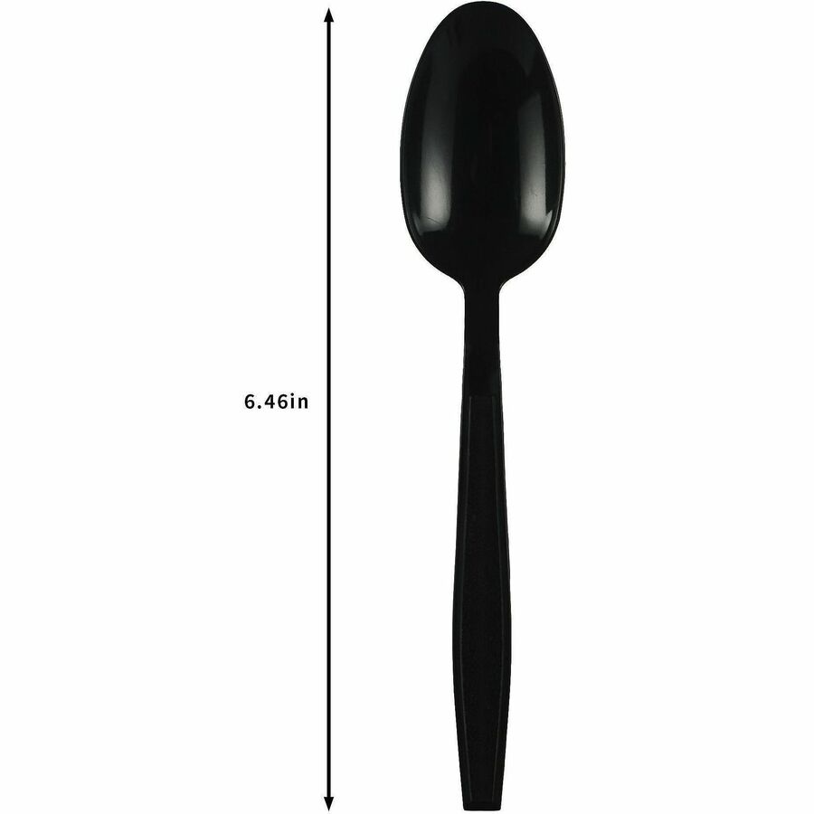 Image of Genuine Joe 30409 Heavy-Weight Polypropylene Cutlery, Spoon, Spoon, Food, Cafeteria, Disposable, Polypropylene, Black, 1 Carton