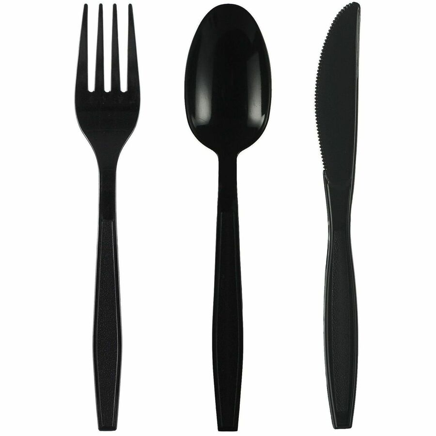 Image of Genuine Joe 30409 Heavy-Weight Polypropylene Cutlery, Spoon, Spoon, Food, Cafeteria, Disposable, Polypropylene, Black, 1 Carton