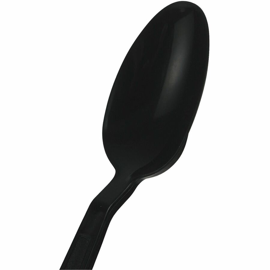 Image of Genuine Joe 30409 Heavy-Weight Polypropylene Cutlery, Spoon, Spoon, Food, Cafeteria, Disposable, Polypropylene, Black, 1 Carton