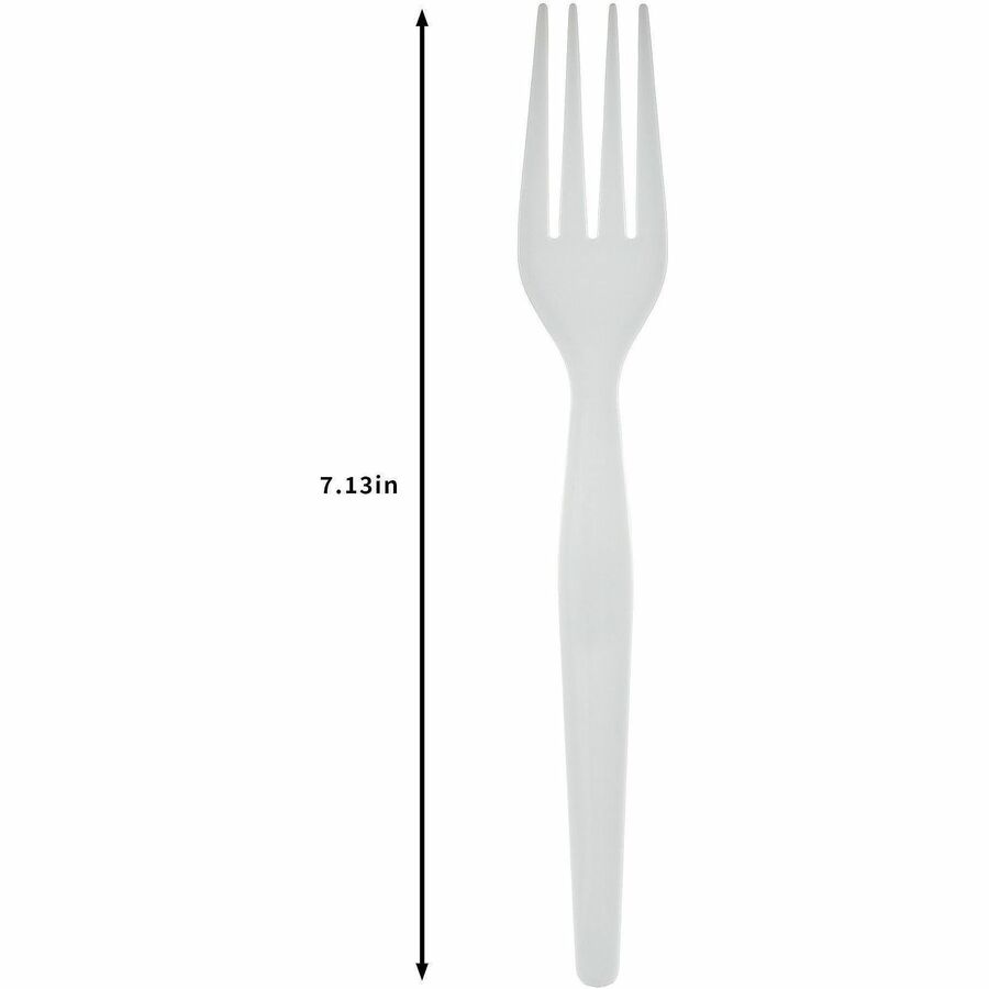 Image of Genuine Joe 30431 Disposable Polystyrene Cutlery, Fork, Fork, Food, Cafeteria, Breakroom, Disposable, Polystyrene, White, 1 Carton