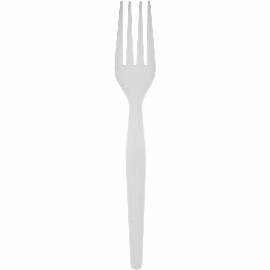 Image of Genuine Joe 30431 Disposable Polystyrene Cutlery, Fork, Fork, Food, Cafeteria, Breakroom, Disposable, Polystyrene, White, 1 Carton