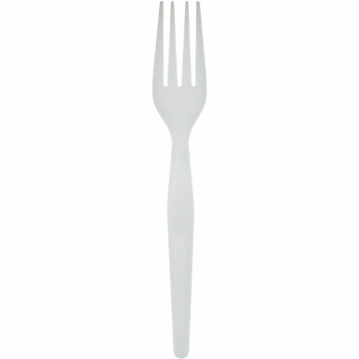 Image of Genuine Joe 30431 Disposable Polystyrene Cutlery, Fork, Fork, Food, Cafeteria, Breakroom, Disposable, Polystyrene, White, 1 Carton