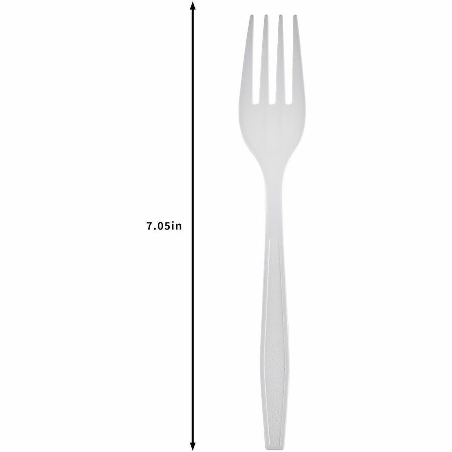 Image of Genuine Joe 30419 Heavy-Weight Polypropylene Cutlery, Fork, Fork, Food, Cafeteria, Breakroom, Disposable, Polypropylene, White, 1 Carton