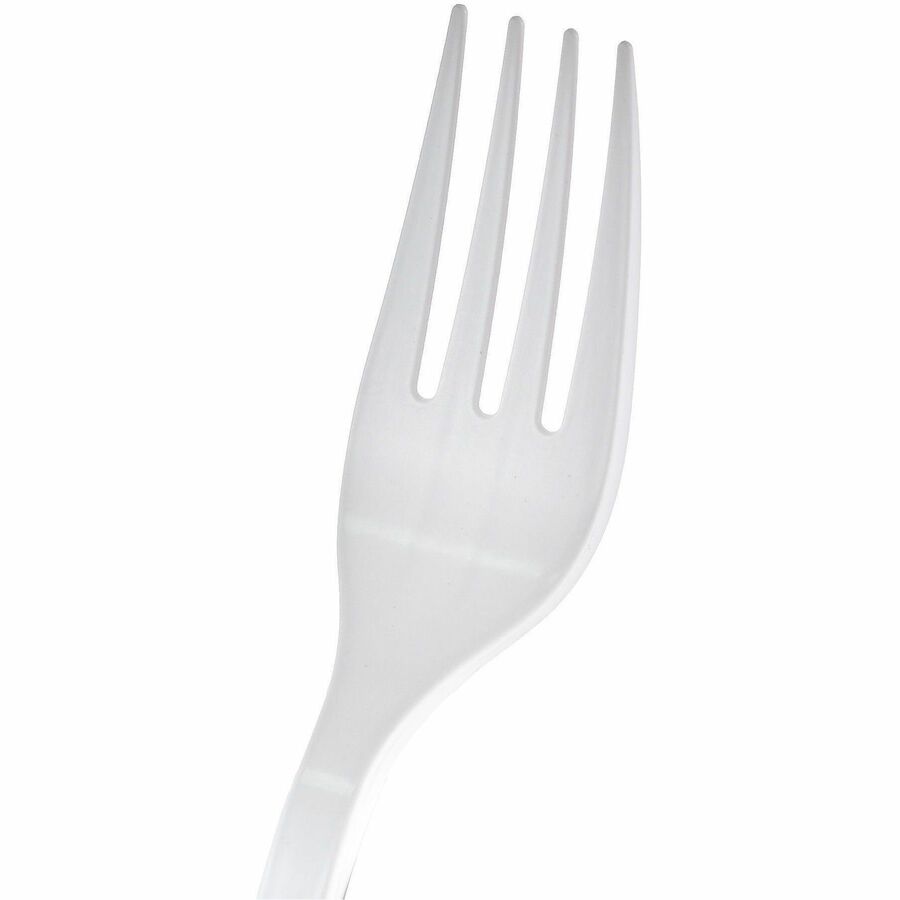Image of Genuine Joe 30419 Heavy-Weight Polypropylene Cutlery, Fork, Fork, Food, Cafeteria, Breakroom, Disposable, Polypropylene, White, 1 Carton