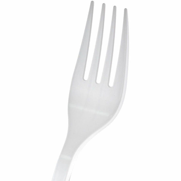 Image of Genuine Joe 30419 Heavy-Weight Polypropylene Cutlery, Fork, Fork, Food, Cafeteria, Breakroom, Disposable, Polypropylene, White, 1 Carton