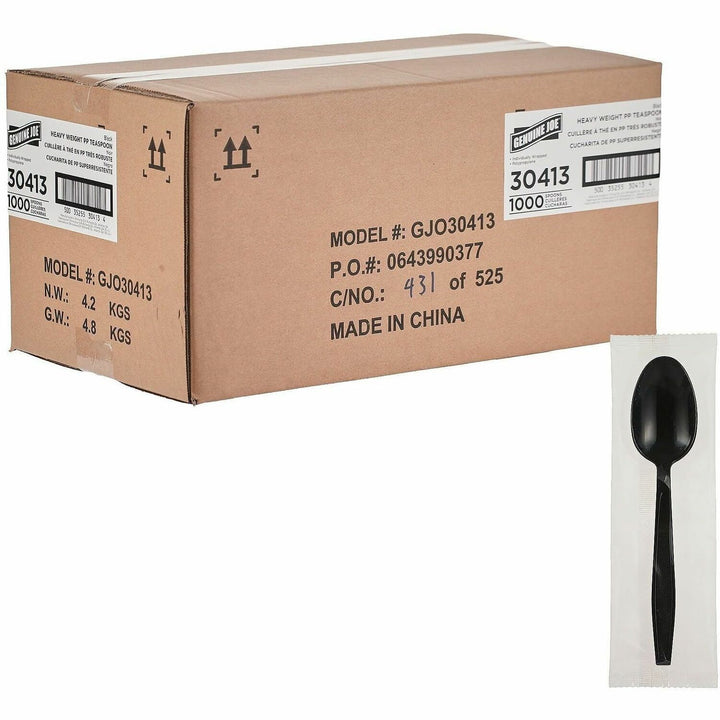 Image of Genuine Joe 30413 Heavy-Weight Polypropylene Cutlery, Soup Spoon, Soup Spoon, Food, Cafeteria, Disposable, Polypropylene, Black, 1 Carton