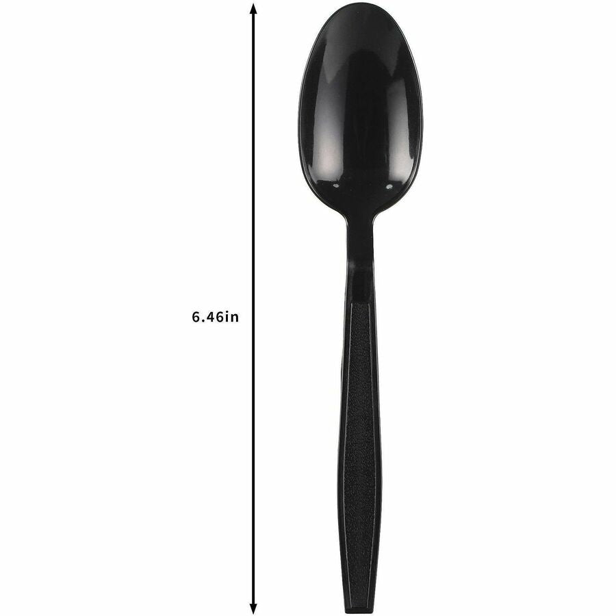Image of Genuine Joe 30413 Heavy-Weight Polypropylene Cutlery, Soup Spoon, Soup Spoon, Food, Cafeteria, Disposable, Polypropylene, Black, 1 Carton