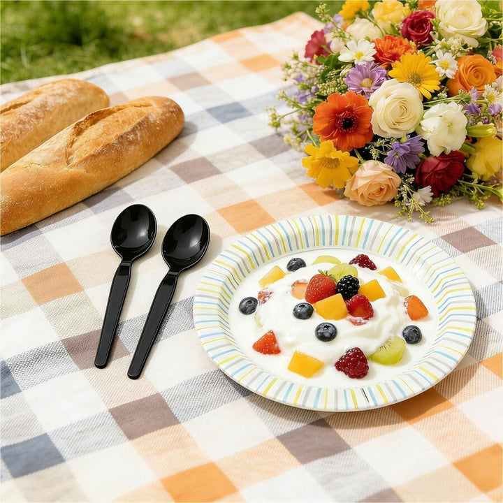 Image of Genuine Joe 30413 Heavy-Weight Polypropylene Cutlery, Soup Spoon, Soup Spoon, Food, Cafeteria, Disposable, Polypropylene, Black, 1 Carton