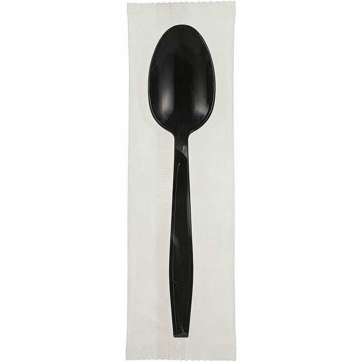 Image of Genuine Joe 30413 Heavy-Weight Polypropylene Cutlery, Soup Spoon, Soup Spoon, Food, Cafeteria, Disposable, Polypropylene, Black, 1 Carton
