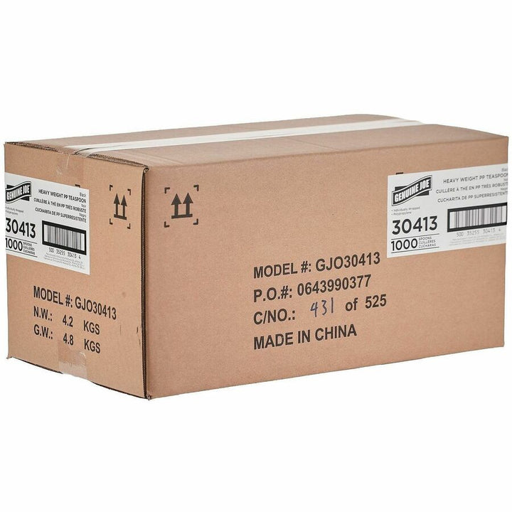 Image of Genuine Joe 30413 Heavy-Weight Polypropylene Cutlery, Soup Spoon, Soup Spoon, Food, Cafeteria, Disposable, Polypropylene, Black, 1 Carton