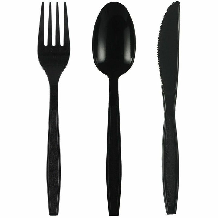 Image of Genuine Joe 30407 Heavy-Weight Polypropylene Cutlery, Fork, Fork, Food, Cafeteria, Disposable, Polypropylene, Black, 1 Carton