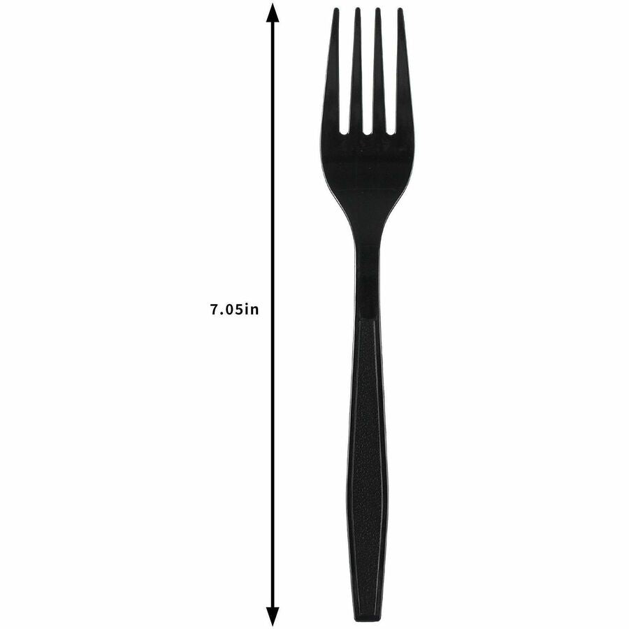 Image of Genuine Joe 30407 Heavy-Weight Polypropylene Cutlery, Fork, Fork, Food, Cafeteria, Disposable, Polypropylene, Black, 1 Carton