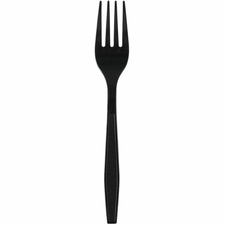 Image of Genuine Joe 30407 Heavy-Weight Polypropylene Cutlery, Fork, Fork, Food, Cafeteria, Disposable, Polypropylene, Black, 1 Carton