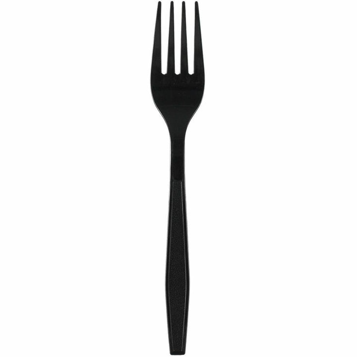 Image of Genuine Joe 30407 Heavy-Weight Polypropylene Cutlery, Fork, Fork, Food, Cafeteria, Disposable, Polypropylene, Black, 1 Carton