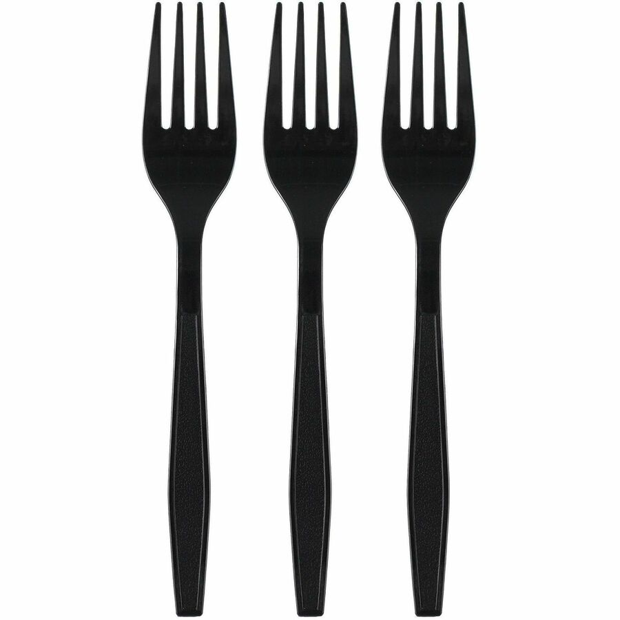 Image of Genuine Joe 30407 Heavy-Weight Polypropylene Cutlery, Fork, Fork, Food, Cafeteria, Disposable, Polypropylene, Black, 1 Carton