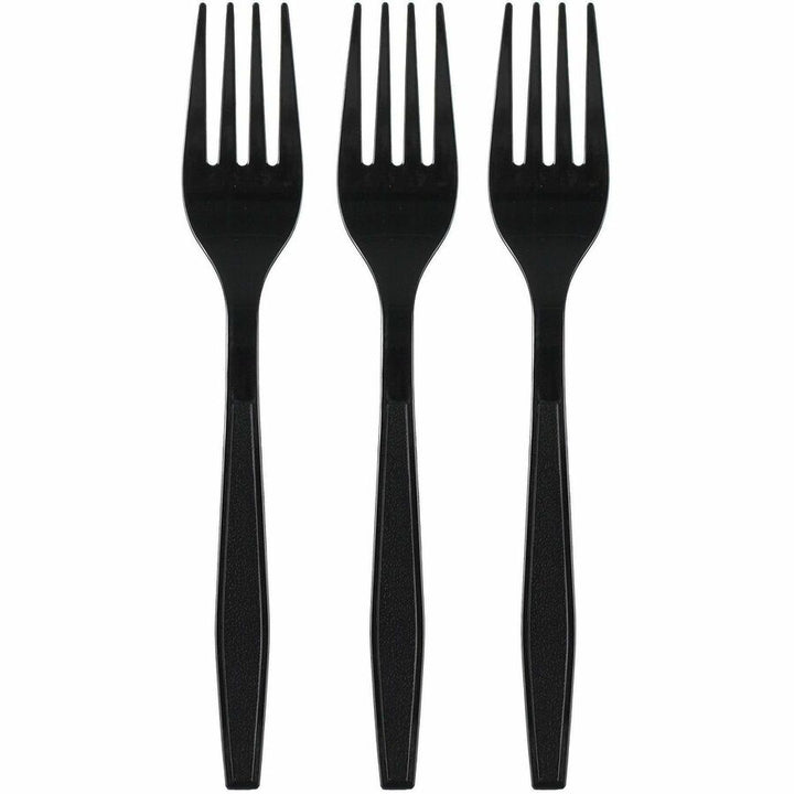 Image of Genuine Joe 30407 Heavy-Weight Polypropylene Cutlery, Fork, Fork, Food, Cafeteria, Disposable, Polypropylene, Black, 1 Carton