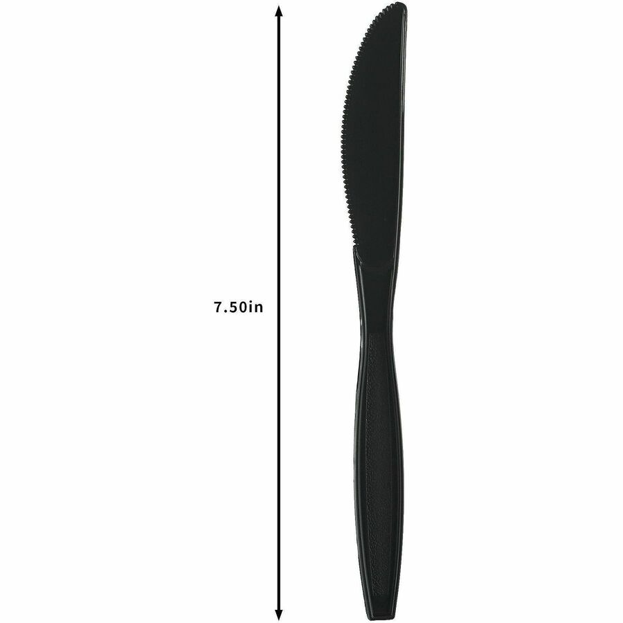 Image of Genuine Joe 30408 Heavy-Weight Polypropylene Cutlery, Knife, Knife, Food, Cafeteria, Disposable, Polypropylene, Black, 1 Carton