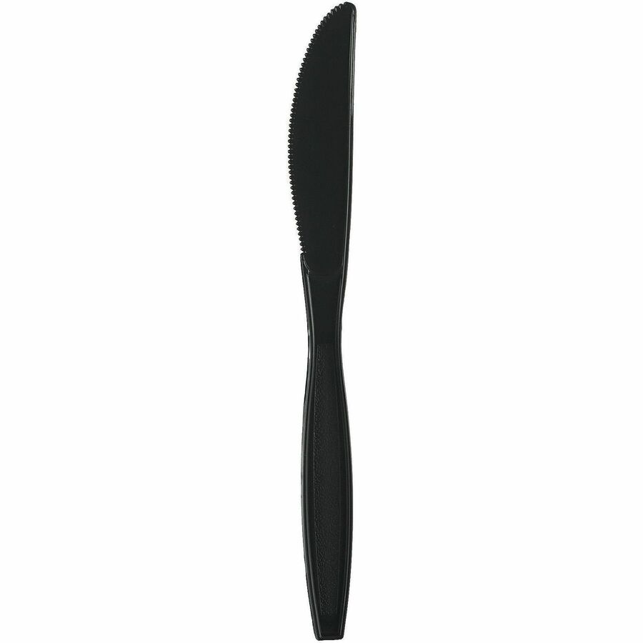 Image of Genuine Joe 30408 Heavy-Weight Polypropylene Cutlery, Knife, Knife, Food, Cafeteria, Disposable, Polypropylene, Black, 1 Carton