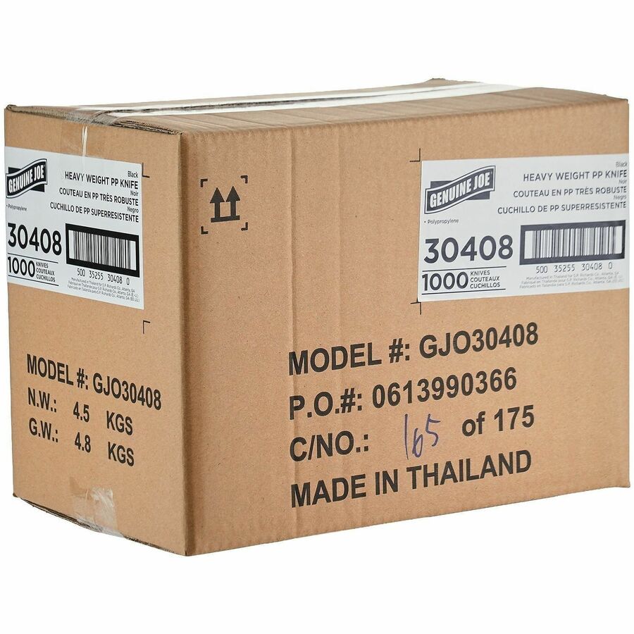 Image of Genuine Joe 30408 Heavy-Weight Polypropylene Cutlery, Knife, Knife, Food, Cafeteria, Disposable, Polypropylene, Black, 1 Carton