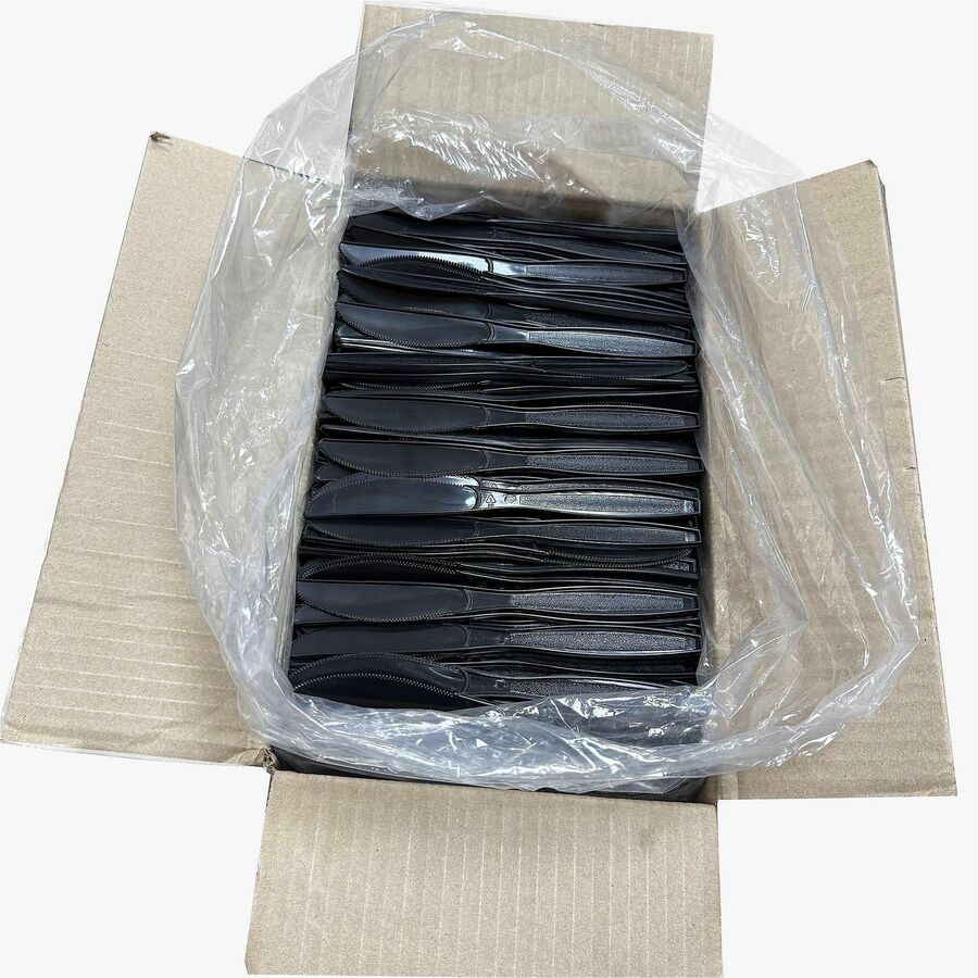 Image of Genuine Joe 30408 Heavy-Weight Polypropylene Cutlery, Knife, Knife, Food, Cafeteria, Disposable, Polypropylene, Black, 1 Carton