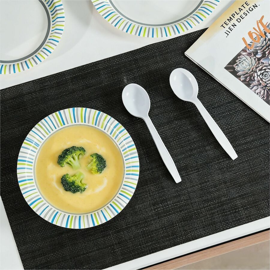 Image of Genuine Joe 30422 Heavy-Weight Polypropylene Cutlery, Cutlery Set, Soup Spoon, Fork, Food, Cafeteria, Disposable, Polypropylene, White, 1 Carton
