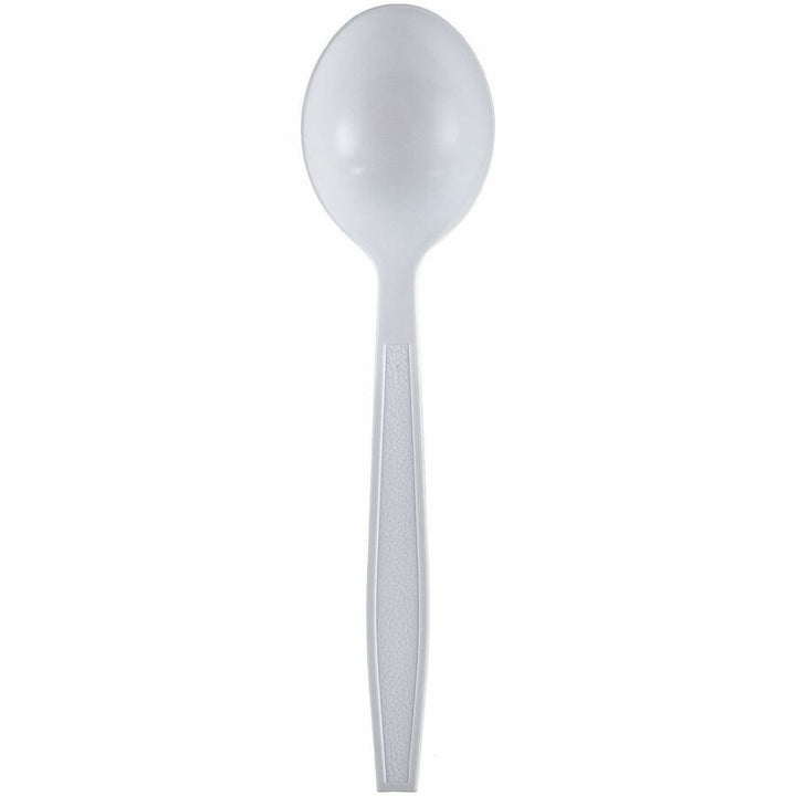 Image of Genuine Joe 30422 Heavy-Weight Polypropylene Cutlery, Cutlery Set, Soup Spoon, Fork, Food, Cafeteria, Disposable, Polypropylene, White, 1 Carton