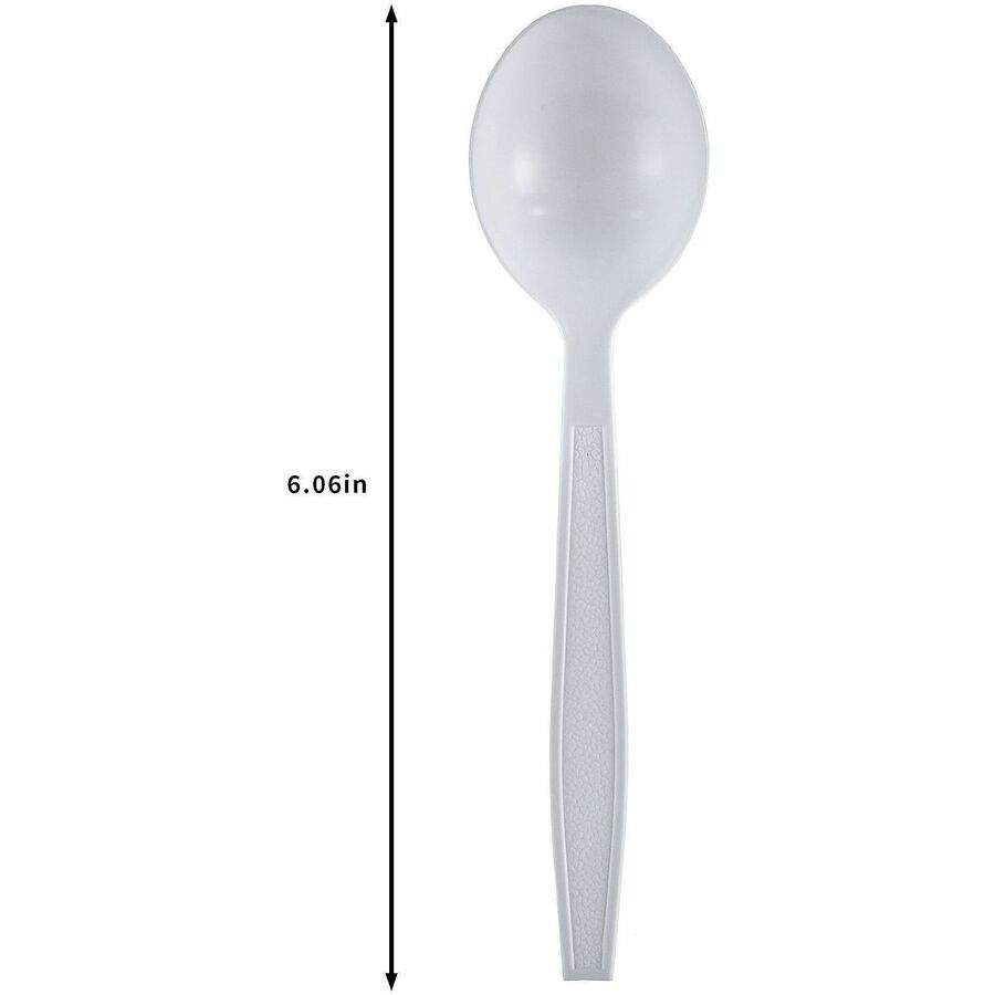 Image of Genuine Joe 30422 Heavy-Weight Polypropylene Cutlery, Cutlery Set, Soup Spoon, Fork, Food, Cafeteria, Disposable, Polypropylene, White, 1 Carton