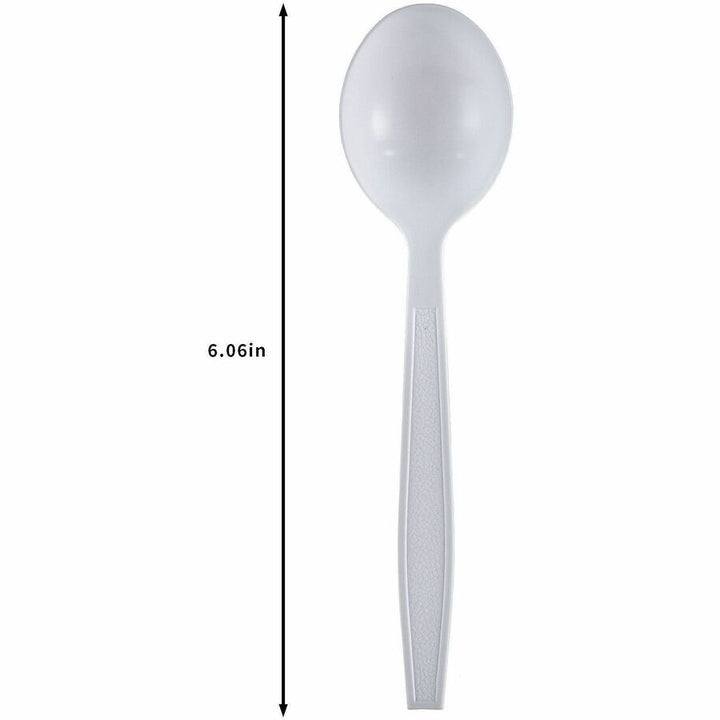 Image of Genuine Joe 30422 Heavy-Weight Polypropylene Cutlery, Cutlery Set, Soup Spoon, Fork, Food, Cafeteria, Disposable, Polypropylene, White, 1 Carton