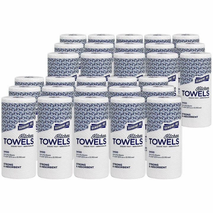 Image of Genuine Joe 24100 Kitchen Roll Paper Towels, 2 Ply, 11" W x 105.60" Length, 100 Sheets/Roll, White, 30 Rolls/Carton, 1 Carton