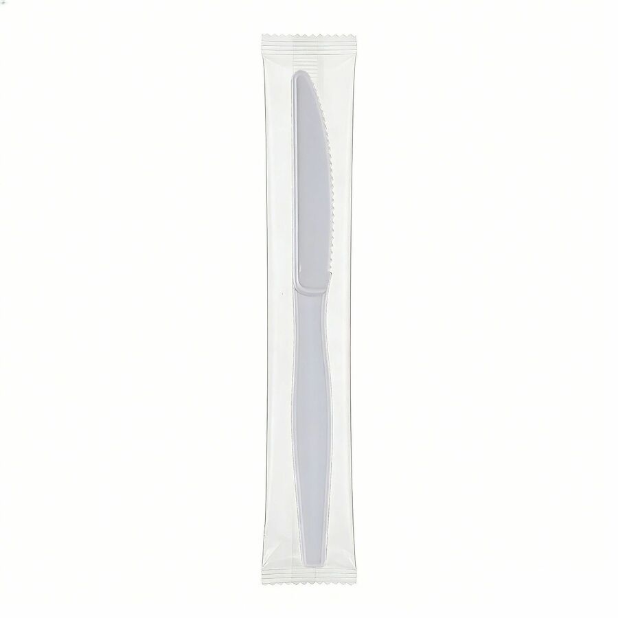 Image of Genuine Joe 30436 Disposable Polystyrene Cutlery, Knife, knife, Food, Cafeteria, Breakroom, Disposable, Polystyrene, White, 1 Carton