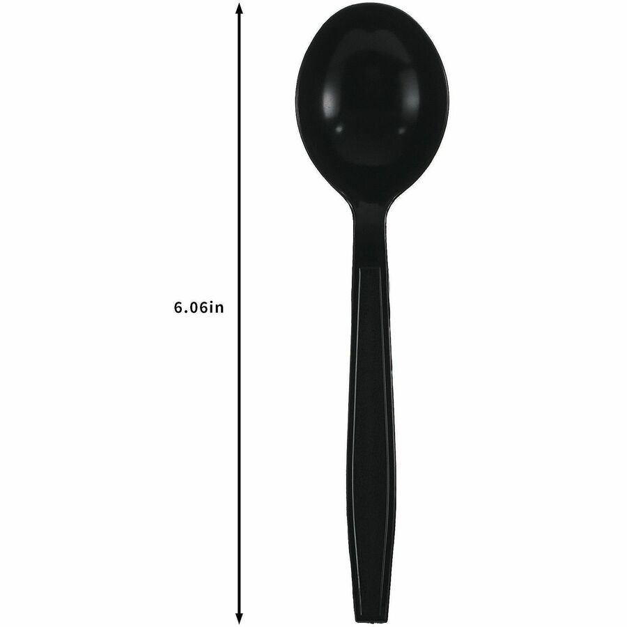 Image of Genuine Joe 30414 Heavy-Weight Polypropylene Cutlery, Cutlery Set, Soup Spoon, Fork, Food, Cafeteria, Disposable, Polypropylene, Black, 1 Carton