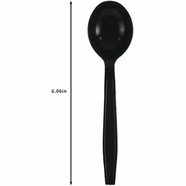 Image of Genuine Joe 30414 Heavy-Weight Polypropylene Cutlery, Cutlery Set, Soup Spoon, Fork, Food, Cafeteria, Disposable, Polypropylene, Black, 1 Carton