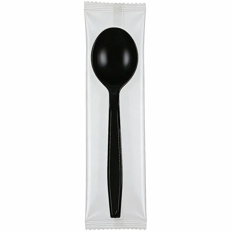 Image of Genuine Joe 30414 Heavy-Weight Polypropylene Cutlery, Cutlery Set, Soup Spoon, Fork, Food, Cafeteria, Disposable, Polypropylene, Black, 1 Carton