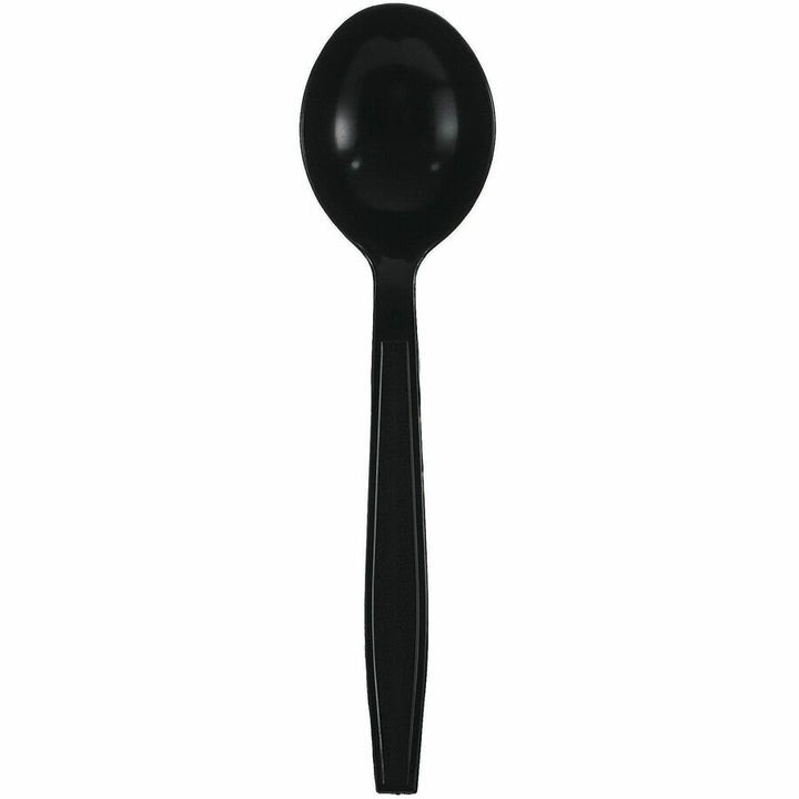 Image of Genuine Joe 30414 Heavy-Weight Polypropylene Cutlery, Cutlery Set, Soup Spoon, Fork, Food, Cafeteria, Disposable, Polypropylene, Black, 1 Carton