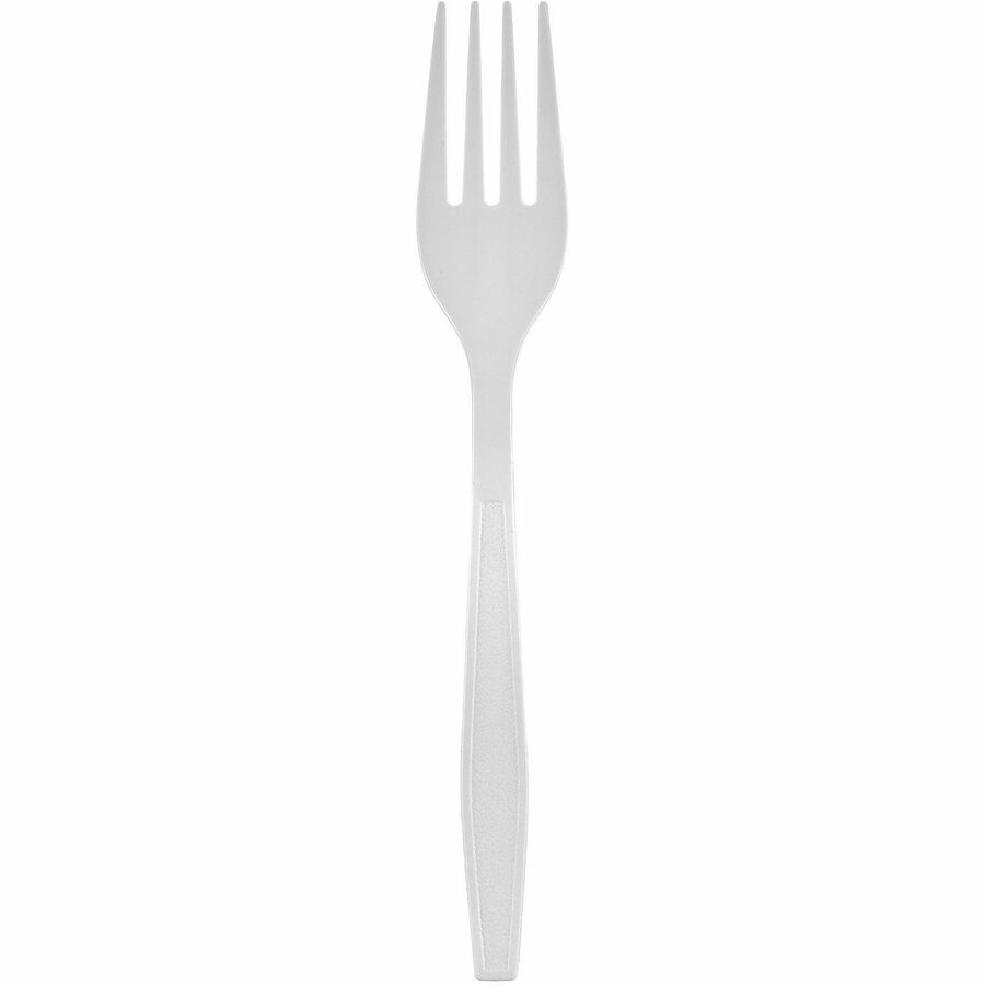 Image of Genuine Joe 30415 Heavy-Weight Polypropylene Cutlery, Fork, Fork, Food, Cafeteria, Disposable, Polypropylene, White, 1 Carton