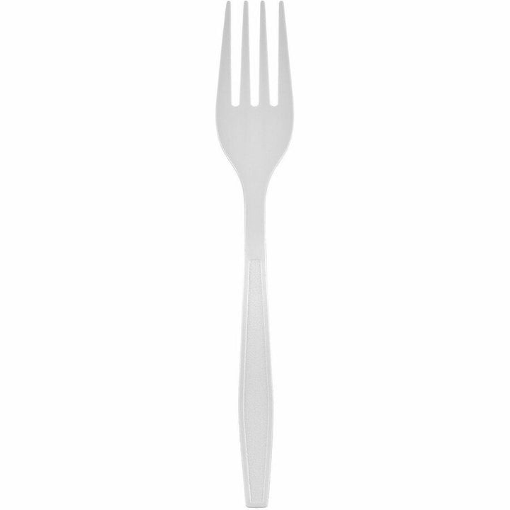 Image of Genuine Joe 30415 Heavy-Weight Polypropylene Cutlery, Fork, Fork, Food, Cafeteria, Disposable, Polypropylene, White, 1 Carton