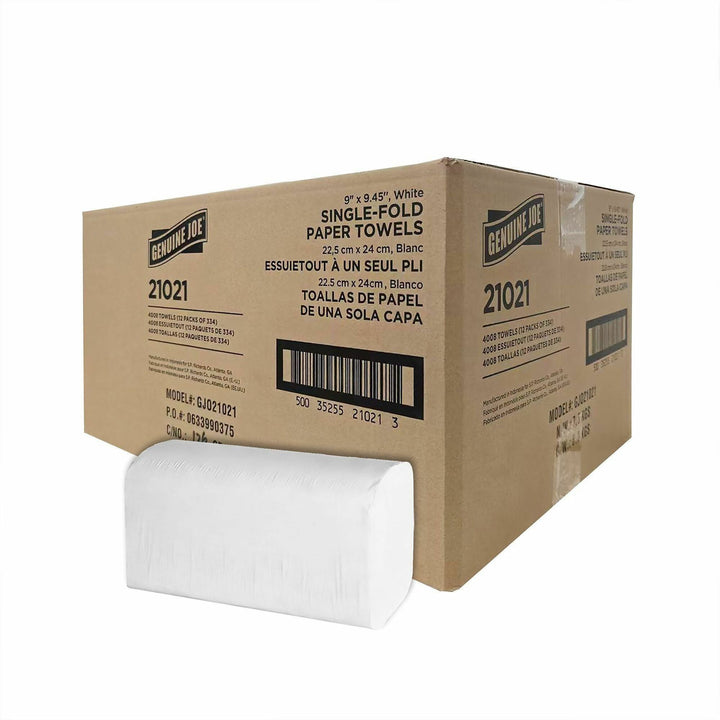 Image of Genuine Joe 21021 Single-Fold Towels, Singlefold, White, 1 Carton