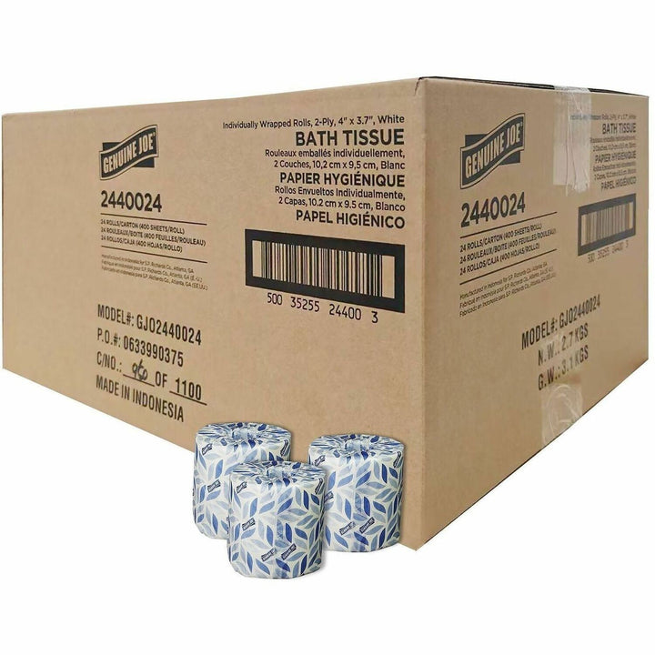 Image of Genuine Joe 2440024 2-Ply Bathroom Tissue, 2 Ply, White, 1 Carton