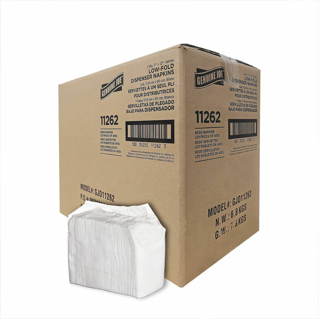 Image of Genuine Joe 11262 Low-Fold Dispenser Napkins, Low-fold, White, 1 Carton