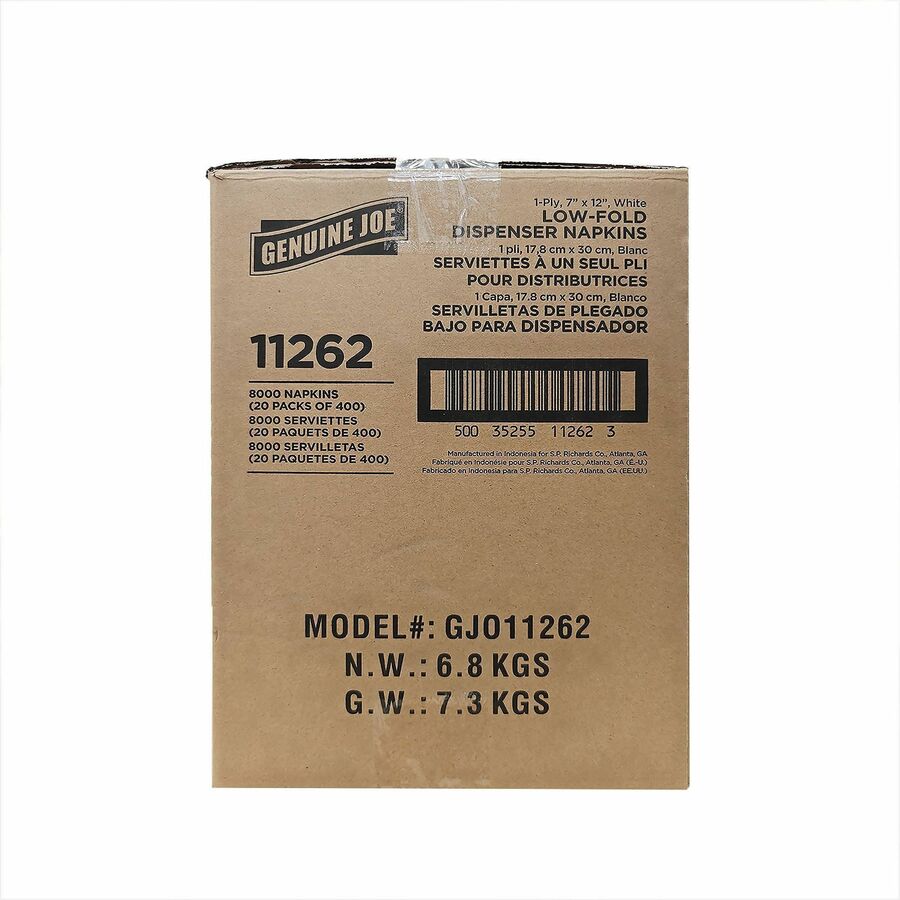 Image of Genuine Joe 11262 Low-Fold Dispenser Napkins, Low-fold, White, 1 Carton