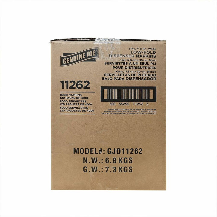 Image of Genuine Joe 11262 Low-Fold Dispenser Napkins, Low-fold, White, 1 Carton